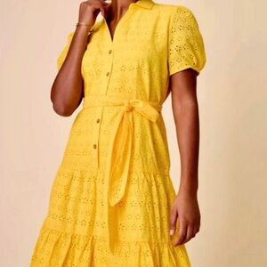UNTUCKit Yellow Eyelet Button-Front Midi Dress with Tie Waist